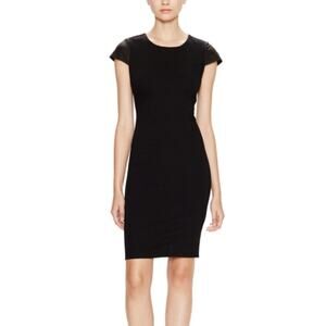 Alice + Olivia Gracie Black Sheath Dress Leather Cap Sleeves in Black Size 2‎